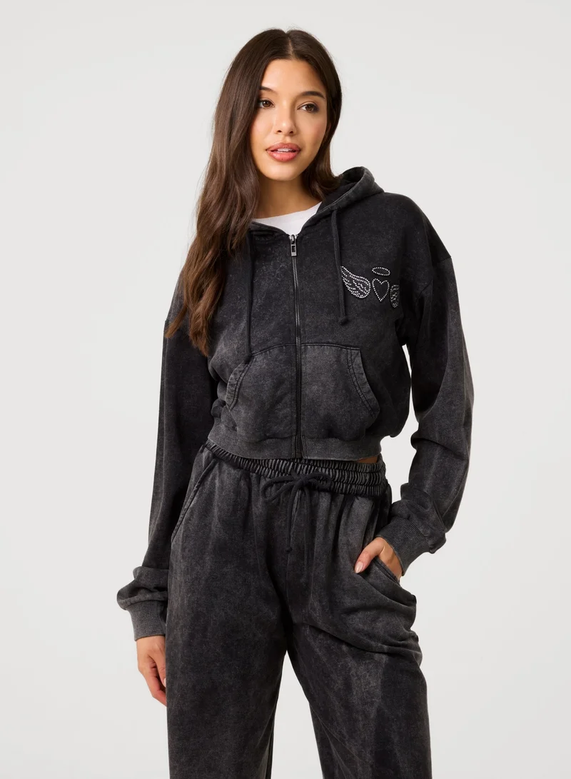 بينك فانيلا Halo Diamante Heart Zip Up Hoodie